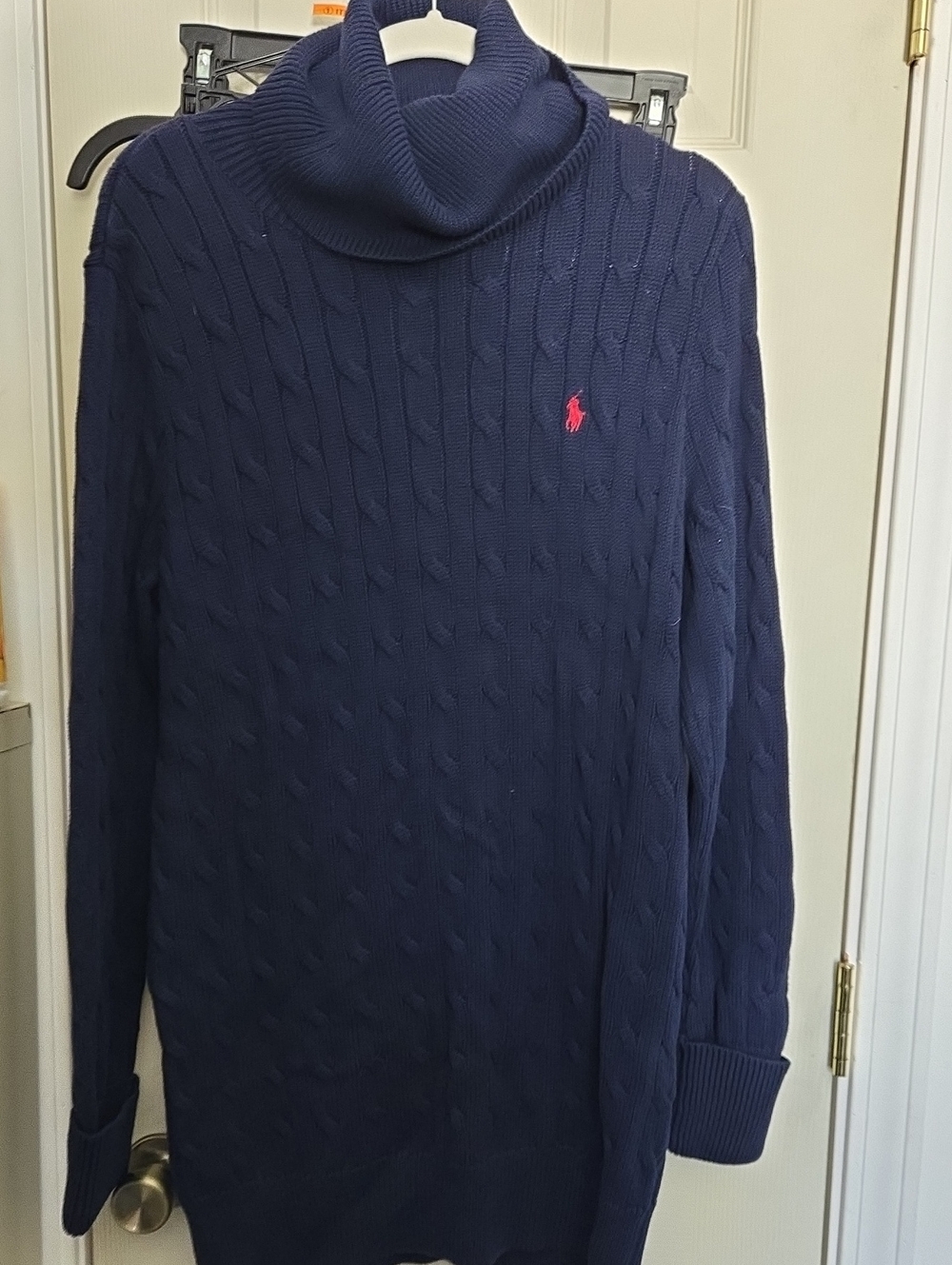 Polo by Ralph Lauren Navy Cable Cowl Sweater with Red Pony